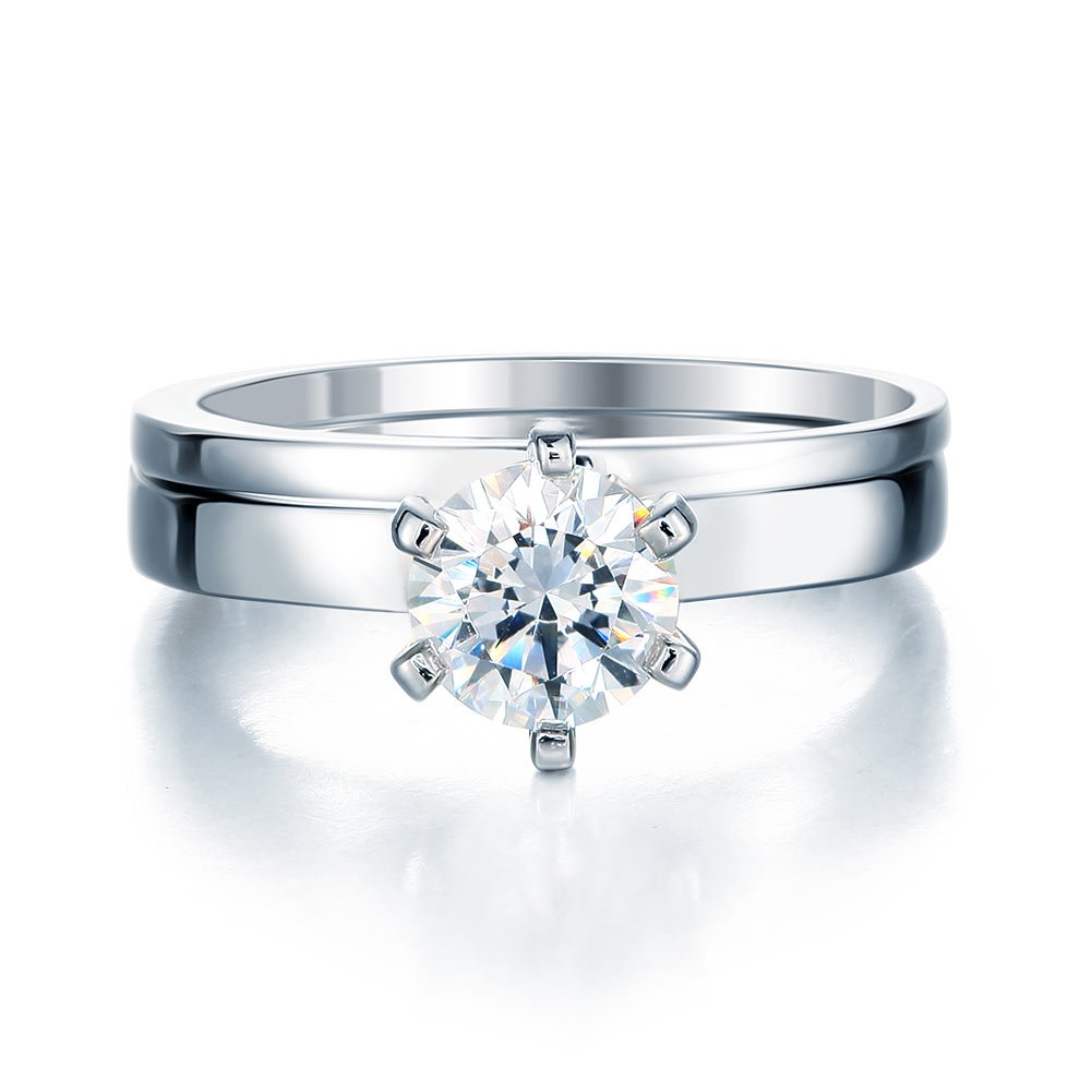 Sterling 925 Silver 1.25 Carat Created Diamond 2 Pc Ring Set 6 Claws