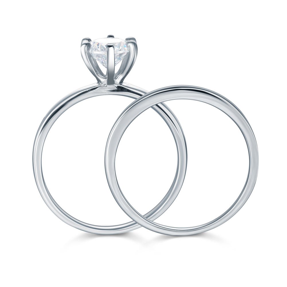 Sterling 925 Silver 1.25 Carat Created Diamond 2 Pc Ring Set 6 Claws