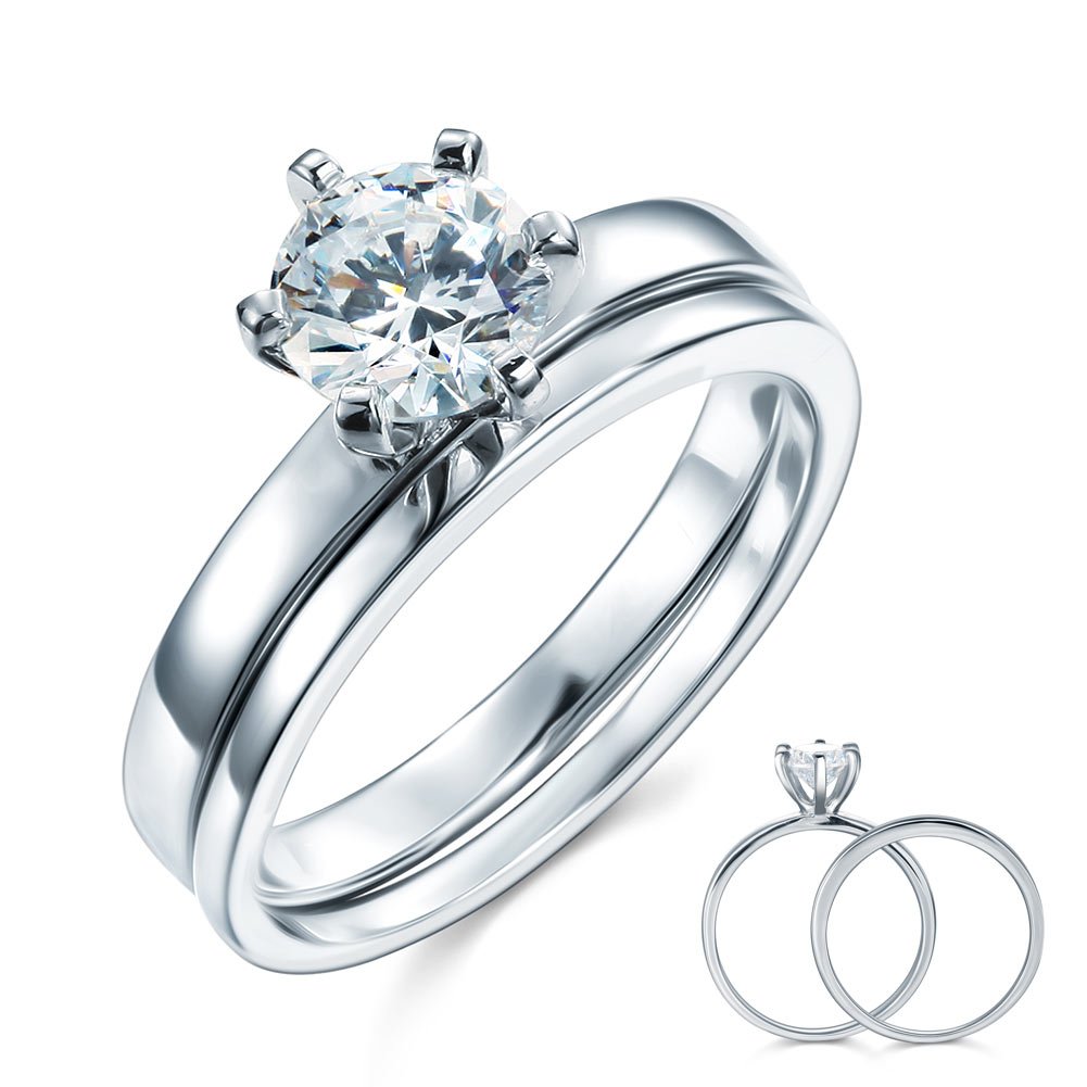 Sterling 925 Silver 1.25 Carat Created Diamond 2 Pc Ring Set 6 Claws
