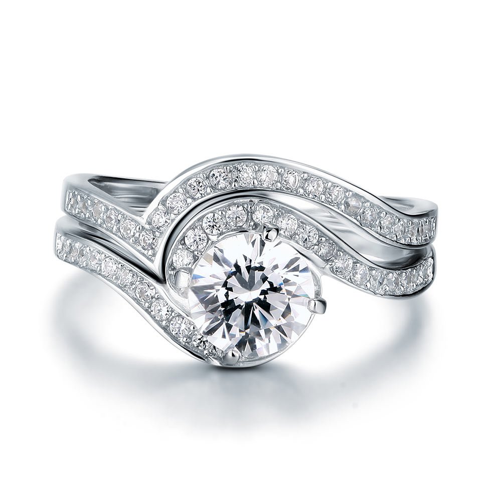 1.25 Carat Created Diamond 2 Pcs Bridal Engagement Ring Set Sterling 925 Silver 
