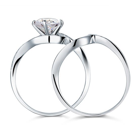1.25 Carat Created Diamond 2 Pcs Bridal Engagement Ring Set Sterling 925 Silver 