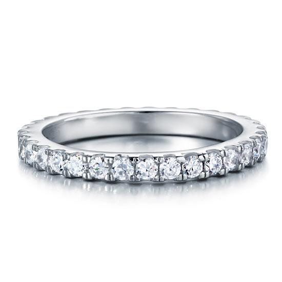 Micro Set Eternity Band Created Diamond Solid Sterling 925 Silver Wedding Ring