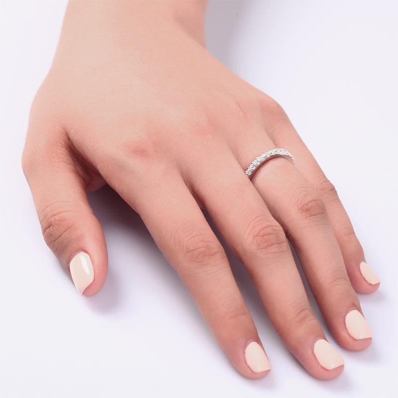 Micro Set Eternity Band Created Diamond Solid Sterling 925 Silver Wedding Ring