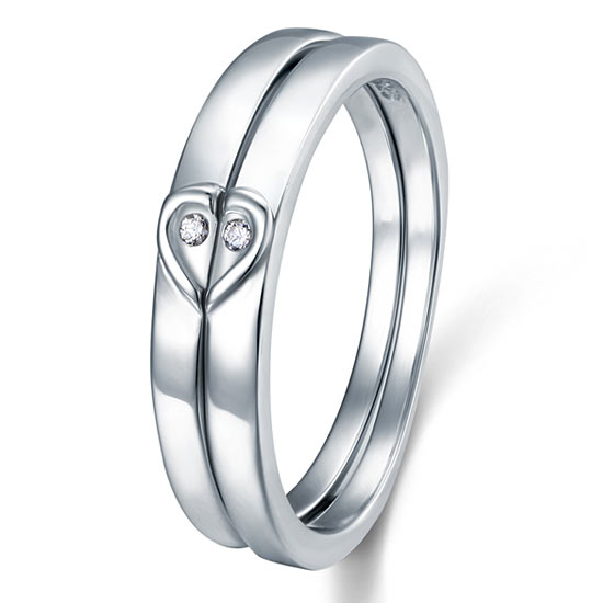 Heart Created Diamond 2-Pc Solid Sterling 925 Silver Wedding Ring Set