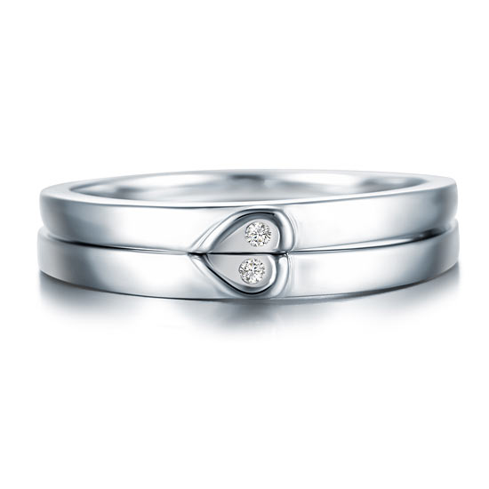 Heart Created Diamond 2-Pc Solid Sterling 925 Silver Wedding Ring Set