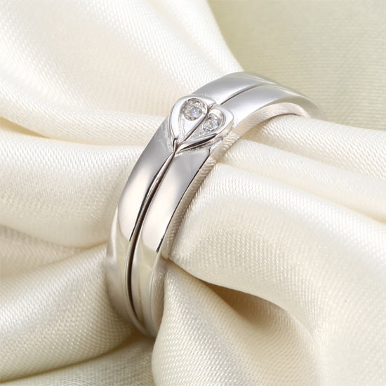 Heart Created Diamond 2-Pc Solid Sterling 925 Silver Wedding Ring Set