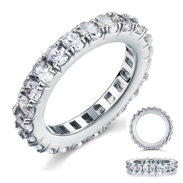 Oval Cut Eternity Band Solid Sterling 925 Silver Created Diamond Ring
