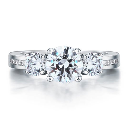 3 Stone Created Diamond Solid Sterling 925 Silver Ring