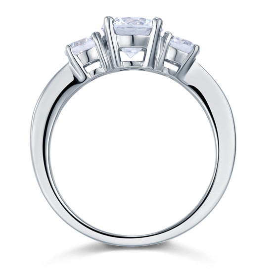 3 Stone Created Diamond Solid Sterling 925 Silver Ring