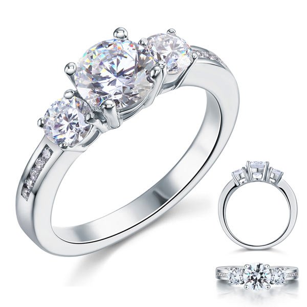 3 Stone Created Diamond Solid Sterling 925 Silver Ring