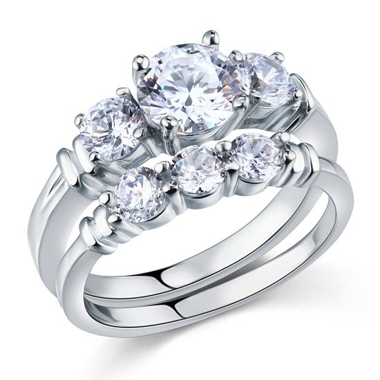 Created Diamond 2 Pc Solid Sterling 925 Silver Wedding Ring Set