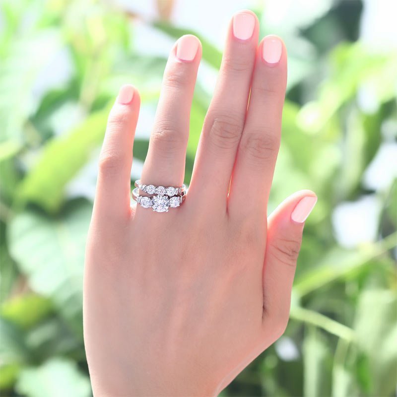 Created Diamond 2 Pc Solid Sterling 925 Silver Wedding Ring Set