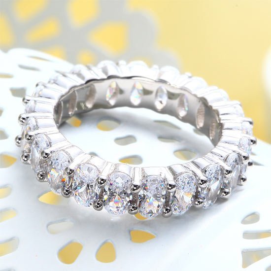Oval Cut Eternity Band Solid Sterling 925 Silver Wedding Ring Band Jewellery