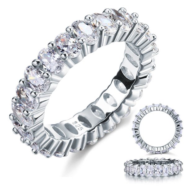 Oval Cut Eternity Band Solid Sterling 925 Silver Wedding Ring Band Jewellery