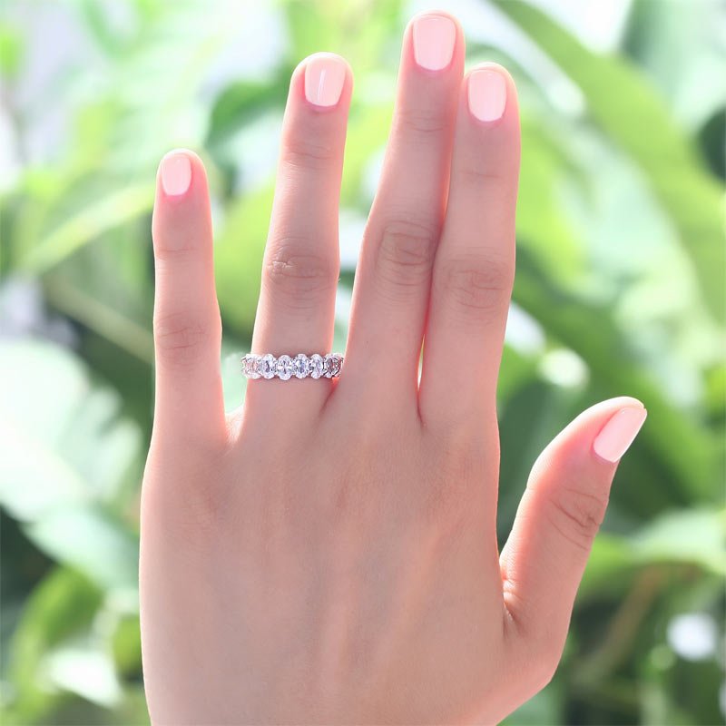 Oval Cut Eternity Band Solid Sterling 925 Silver Wedding Ring Band Jewellery