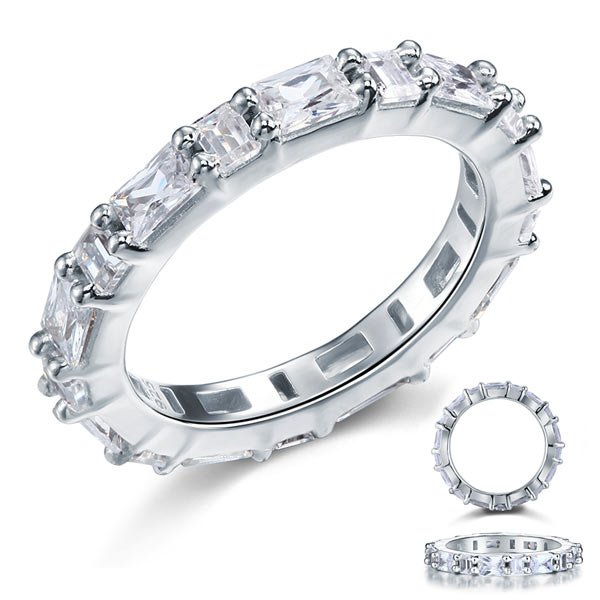 Emerald Cut Band Solid Sterling 925 Silver Wedding Ring Band