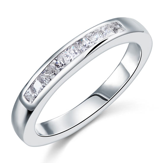 Channel Set Band Princess Cut Solid Sterling 925 Silver Ring