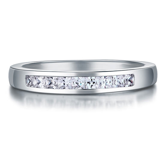 Channel Set Band Princess Cut Solid Sterling 925 Silver Ring