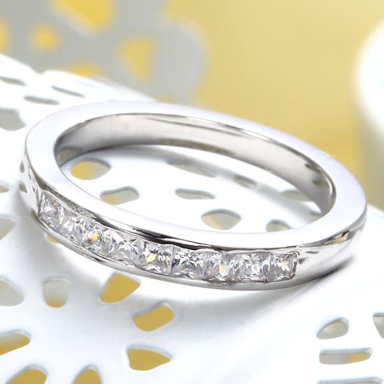 Channel Set Band Princess Cut Solid Sterling 925 Silver Ring