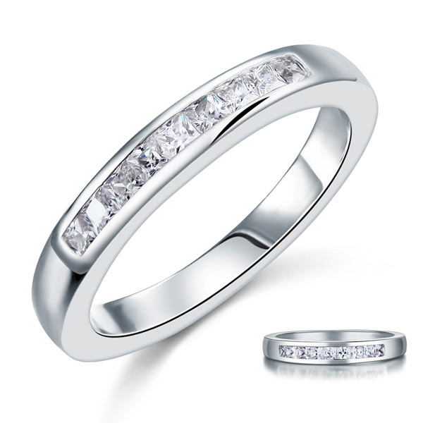 Channel Set Band Princess Cut Solid Sterling 925 Silver Ring