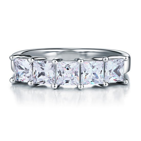 Princess Cut Five Stone 1.25 Ct Solid Bridal Wedding Band Ring