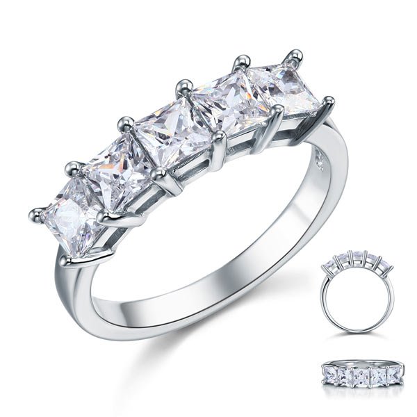 Princess Cut Five Stone 1.25 Ct Solid Bridal Wedding Band Ring