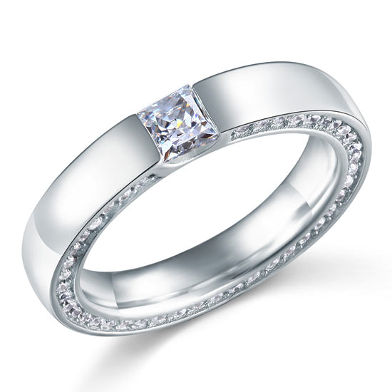 Princess Cut Created Diamond Band Solid Sterling 925 Silver Ring