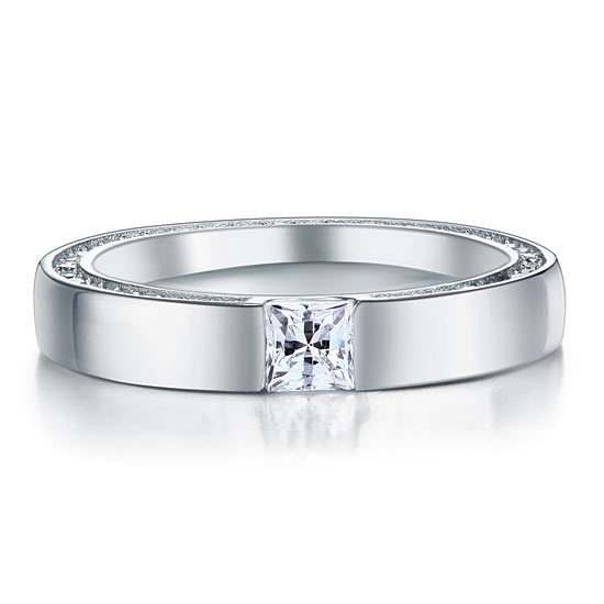 Princess Cut Created Diamond Band Solid Sterling 925 Silver Ring