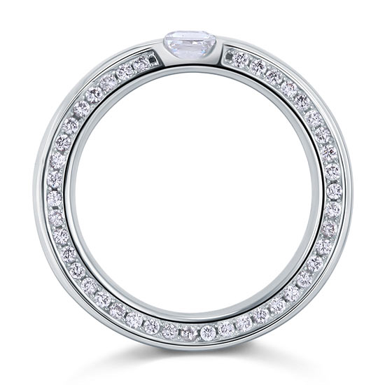 Princess Cut Created Diamond Band Solid Sterling 925 Silver Ring