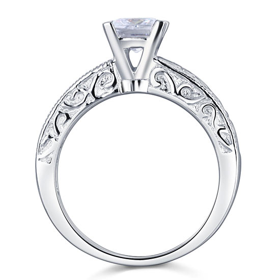 Vintage Style 1 Carat Created Diamond Solid 925 Sterling Silver Wedding Engagement Ring