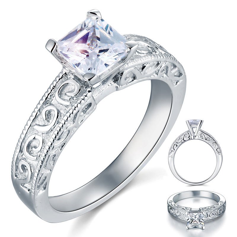 Vintage Style 1 Carat Created Diamond Solid 925 Sterling Silver Wedding Engagement Ring