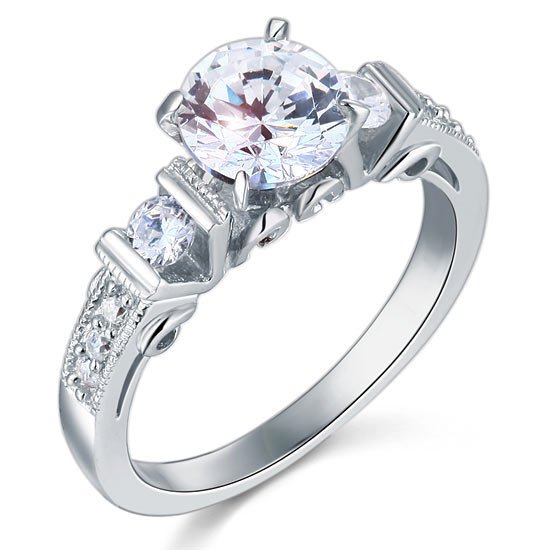 Vintage Style 1.25 Carat Created Diamond Solid 925 Sterling Silver Wedding Engagement Ring
