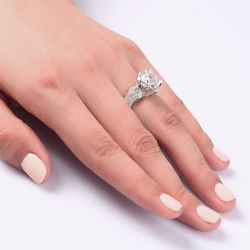 Vintage Victorian Style 2 Carat Created Diamond Solid 925 Sterling Silver Wedding Engagement Ring