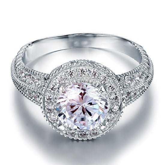 Vintage Style 2 Carat Created Diamond Solid 925 Sterling Silver Wedding Engagement Ring