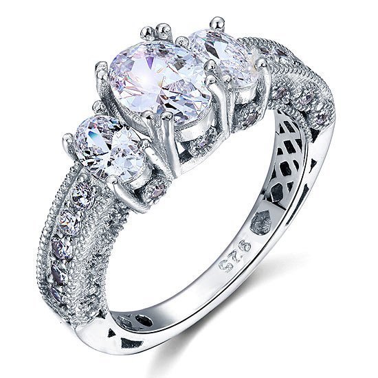 Vintage Style 2 Carat Created Diamond Solid 925 Sterling Silver Wedding Promise Ring