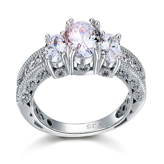 Vintage Style 2 Carat Created Diamond Solid 925 Sterling Silver Wedding Promise Ring