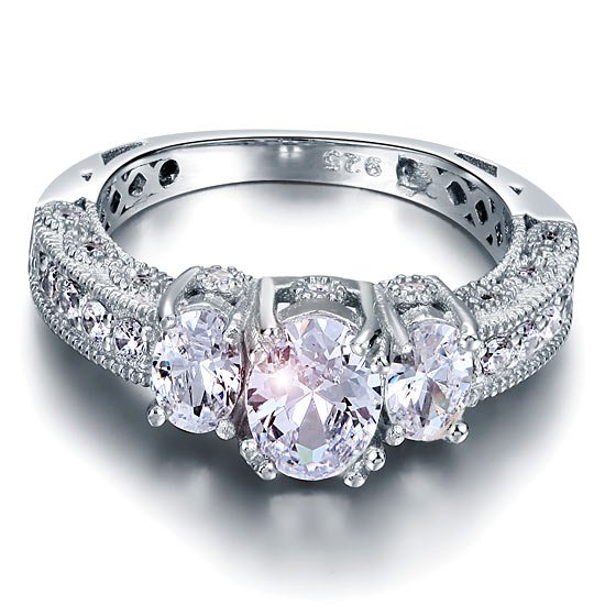 Vintage Style 2 Carat Created Diamond Solid 925 Sterling Silver Wedding Promise Ring