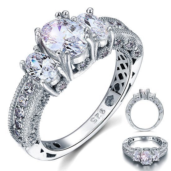 Vintage Style 2 Carat Created Diamond Solid 925 Sterling Silver Wedding Promise Ring