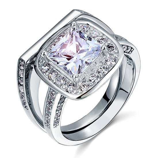 Vintage Style 2 Carat Created Diamond Solid Sterling 925 Silver 2 Pc Bridal Wedding Engagement Ring Set