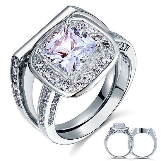 Vintage Style 2 Carat Created Diamond Solid Sterling 925 Silver 2 Pc Bridal Wedding Engagement Ring Set