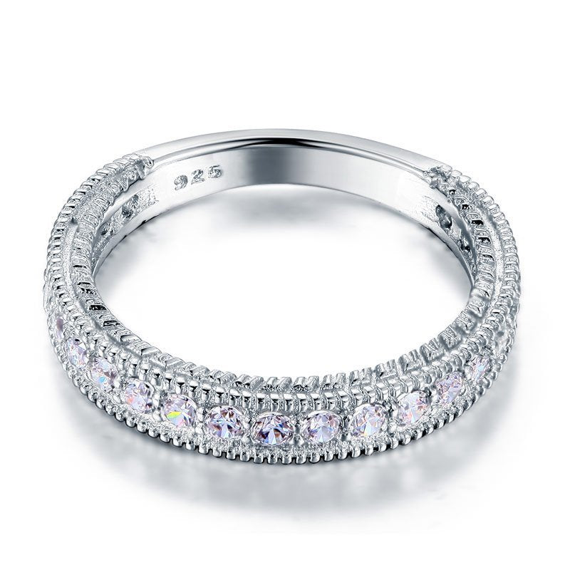 Vintage Style Band Art Deco Created Diamond Solid Sterling 925 Silver Band Wedding Eternity Ring