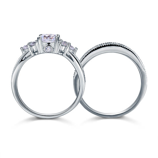 Vintage Style 1 Carat Created Diamond Solid Sterling 925 Silver 2 Pc Wedding Engagement Ring Set
