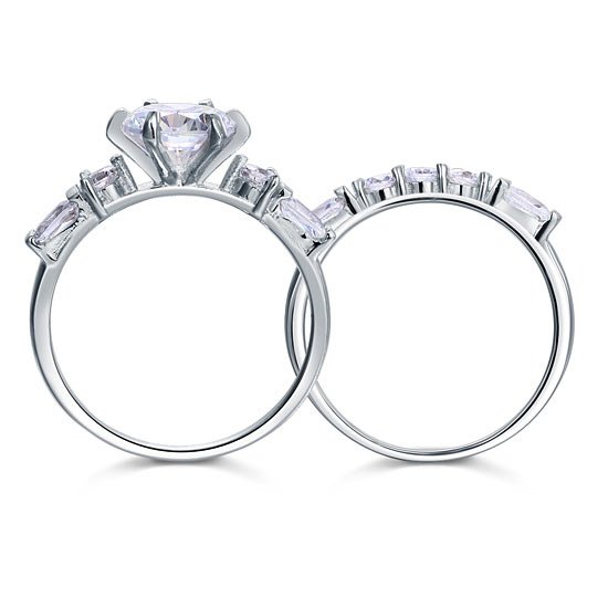 Vintage Style 2 Carat Created Diamond Solid Sterling 925 Silver 2 Pc Wedding Engagement Ring