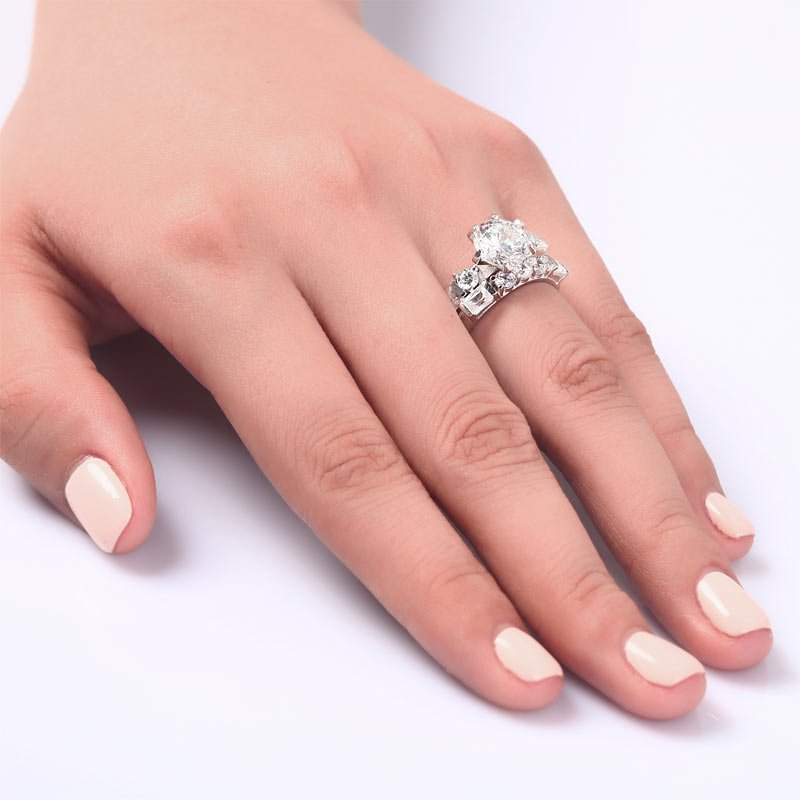 Vintage Style 2 Carat Created Diamond Solid Sterling 925 Silver 2 Pc Wedding Engagement Ring