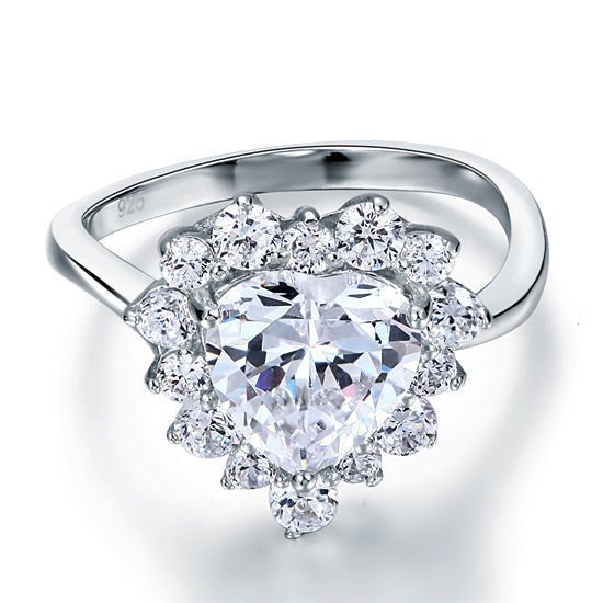 2.5 Carat Heart Cut 925 Sterling Silver Wedding Promise Engagement Ring