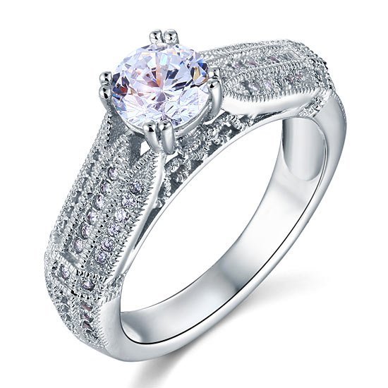 Vintage Style 1 Carat Created Diamond Solid 925 Sterling Silver Bridal Wedding Engagement Ring