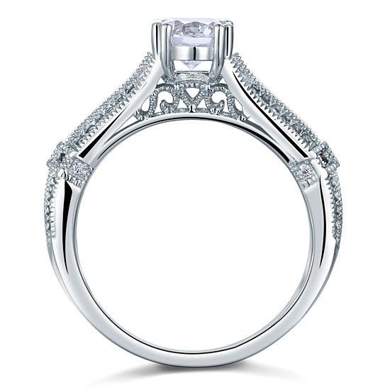 Vintage Style 1 Carat Created Diamond Solid 925 Sterling Silver Bridal Wedding Engagement Ring