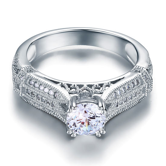 Vintage Style 1 Carat Created Diamond Solid 925 Sterling Silver Bridal Wedding Engagement Ring