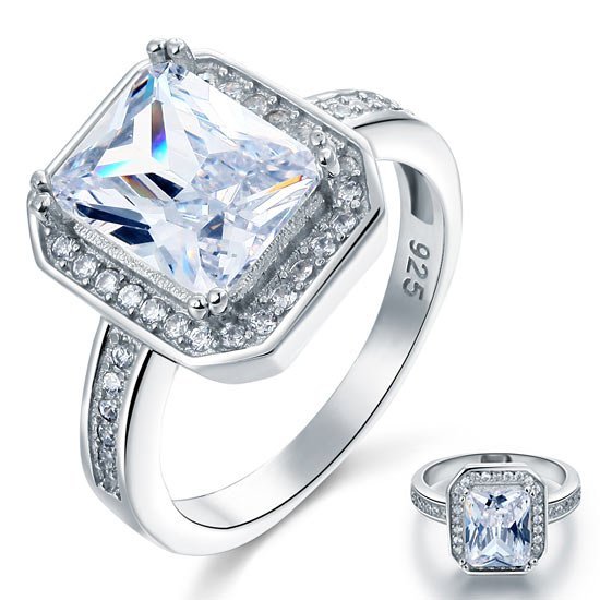 4 Carat Rectangle Solid 925 Sterling Silver Wedding Engagement Ring