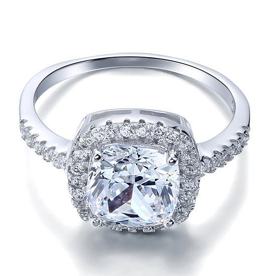 Solid 925 Sterling Silver Bridal Wedding Anniversary Engagement Ring 3 Carat Cushion Cut
